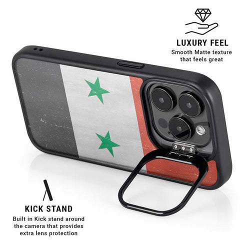 Syria Flag Distressed iPhone 15 Pro Kickstand Case